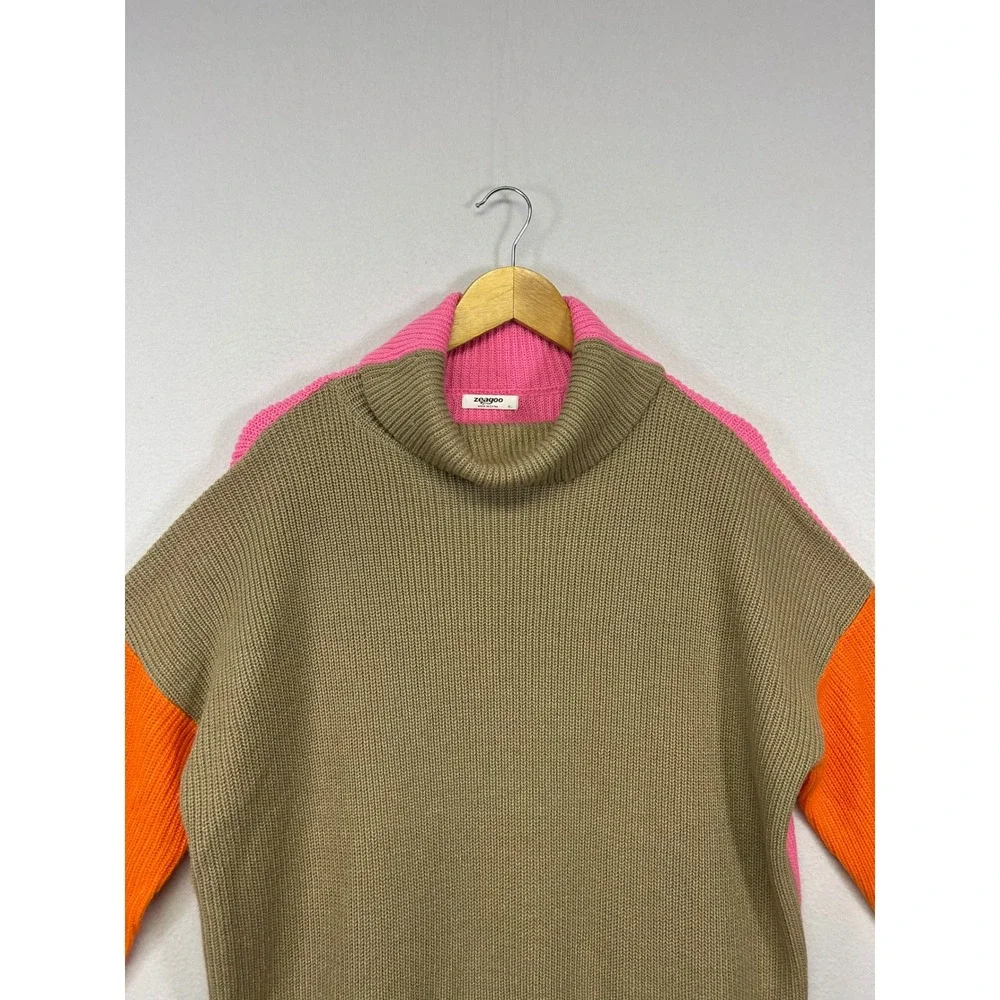 Colorblock‎ Dopamine Dressing Zeagoo Womens XL Pink Tan Orange Ribbed Turtleneck